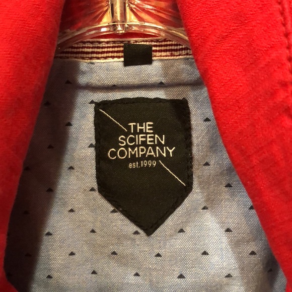 The Scifen Company VINTAGE red jacket with chambray trim and hidden hood L - Picture 4 of 7